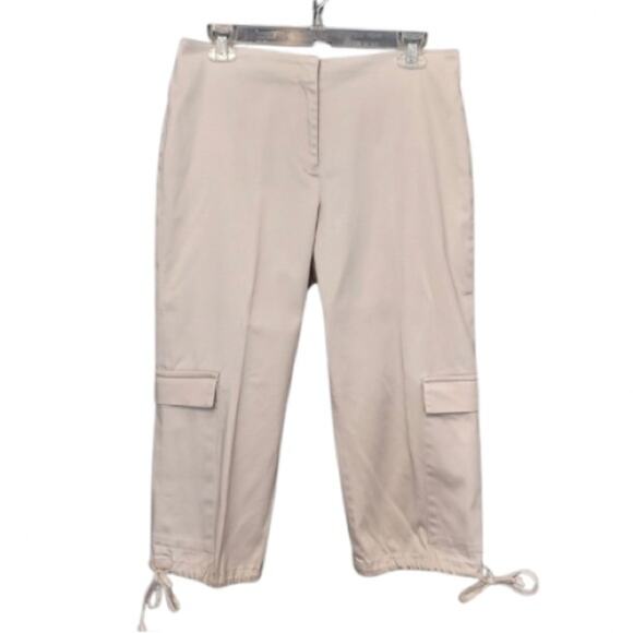 Willi Smith Stretch Cotton Blend Khaki Cargo Drawstring Leg Pull On Capri Pants - Picture 1 of 8